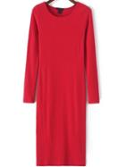 Romwe Round Neck Long Sleeve Slim Red Dress