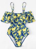 Romwe Banana Print Flounce Swimsuit