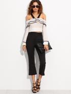 Romwe Contrast Trim Cold Shoulder Top With High Waist Pants
