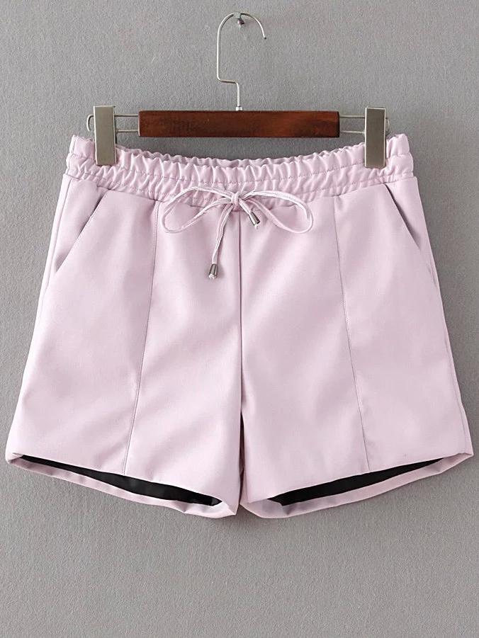 Romwe Pu Pink Shorts With Draw Cord Waist