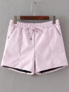 Romwe Pu Pink Shorts With Draw Cord Waist