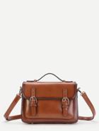 Romwe Faux Leather Satchel Bag With Adjustable Strap