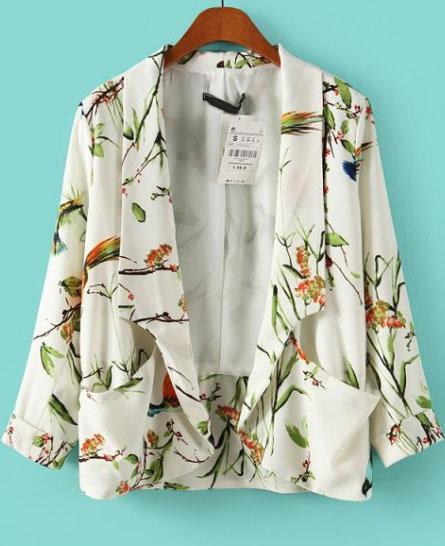 Romwe Floral Print Pockets Crop Blazer