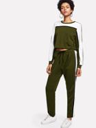 Romwe Two Tone Crop Pullover & Sweatpants Set