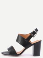 Romwe Wide Strap Stacked Heel Sandals - Black