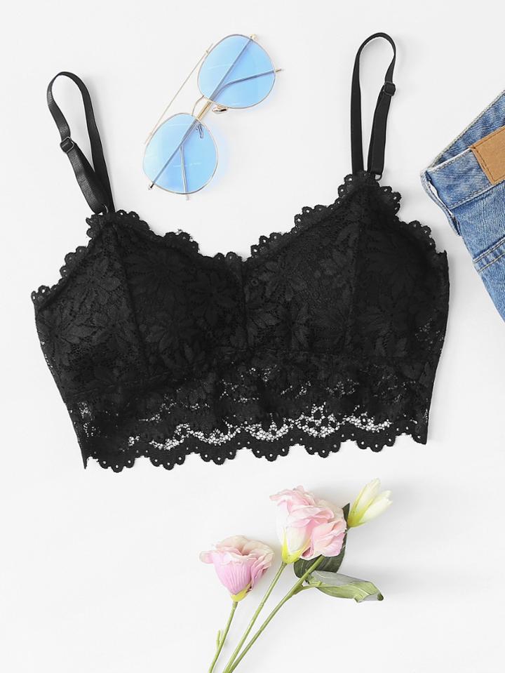 Romwe Lace Overlay Crop Cami Top