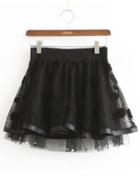 Romwe Elastic Waist Beaded Flare Black Skirt