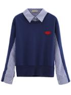 Romwe Contrast Striped Lips Patch Blouse