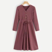Romwe V-neck Drawstring Waist Single Breasted Dress