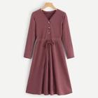Romwe V-neck Drawstring Waist Single Breasted Dress