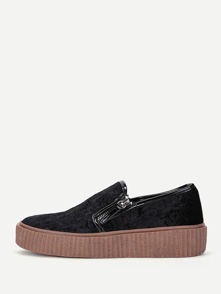 Romwe Double Zipper Design Velvet Sneakers