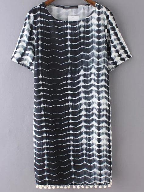Romwe Black Tie-dye Pom Pom Dress