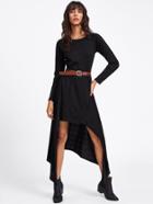Romwe Asymmetric Hem Ribbed Knit Dress With Belt