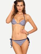 Romwe Blue Striped Side-tie Bikini Set