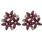 Romwe Red Rhinestone Flower Earrings