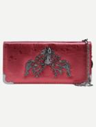 Romwe Metal Deer Head Accent Faux Leather Wallet - Red