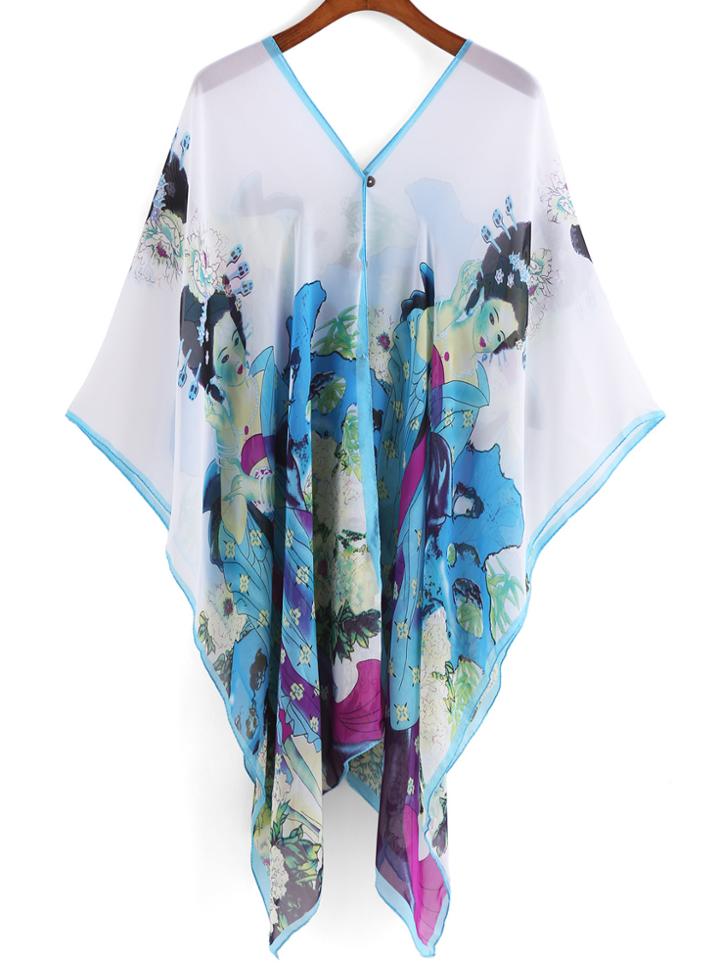 Romwe V Neck Beauty Print Chiffon Top