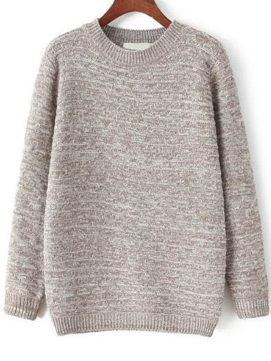 Romwe Round Neck Loose Coffee Sweater