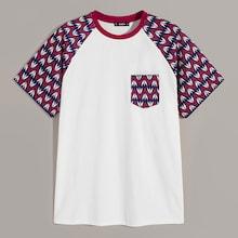 Romwe Guys Raglan Sleeve Pocket Front Geo Tee
