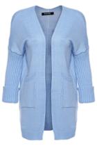 Romwe Pocketed Blue Knitted Cardigan