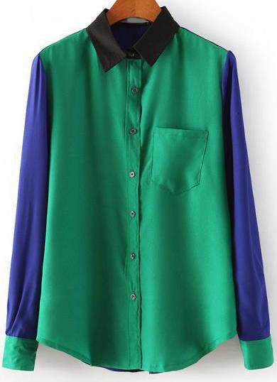Romwe Color Block Buttons Blouse