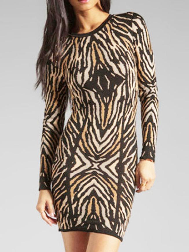 Romwe Long Sleeve Zebra Tight Dress