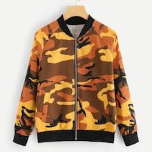 Romwe Raglan Sleeve Camo Jacket