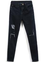 Romwe Ripped Pockets Black Denim Pant