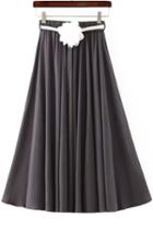 Romwe With Belt Pleated Grey Skirt