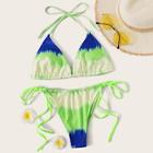 Romwe Random Watercolor Halter Top With Tie Side Bikini