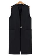 Romwe Black Metallic Embellished Vest Coat With Pockets