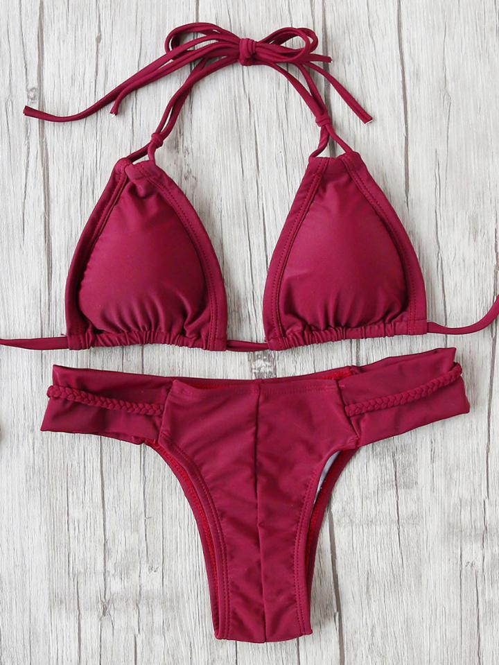 Romwe Burgundy Halter Sexy Bikini Set