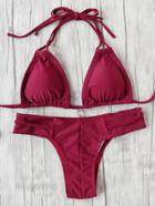 Romwe Burgundy Halter Sexy Bikini Set
