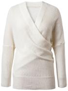 Romwe White Surplice Front Drop Shoulder Knit Sweater