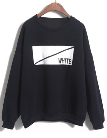 Romwe White Print Loose Navy Sweatshirt