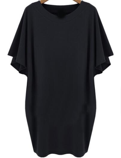 Romwe Batwing Loose Black Dress