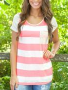 Romwe Striped Pocket T-shirt