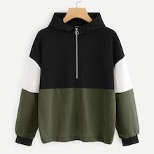 Romwe Cut-and-sew Half Placket Hoodie