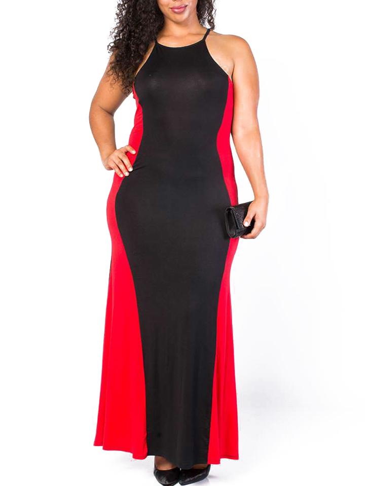 Romwe Spaghetti Strap Maxi Black Red Dress
