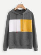 Romwe Cut And Sew Panel Heathered Hoodie