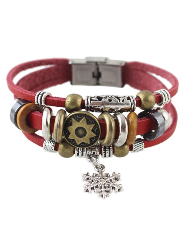 Romwe Red Multilayers Pu Wrap Bracelet