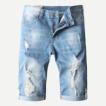 Romwe Guys Ripped Roll Up Hem Denim Shorts