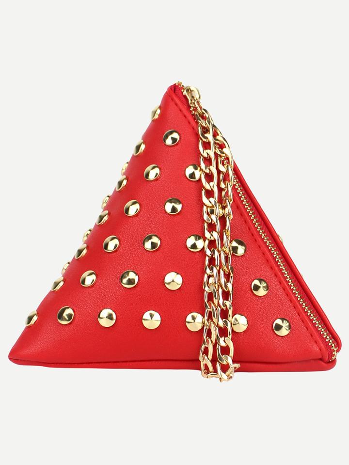 Romwe Red Studded Triangle Chain Strap Wristlet