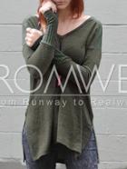 Romwe Green Side Slit Loose T-shirt