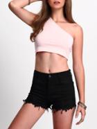 Romwe One Shoulder Cut Out Crop Top