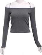 Romwe Off-shoulder Back Hole Grey Sweater