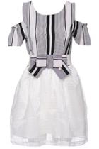 Romwe Romwe Striped Print Off-shoulder Blue Dress