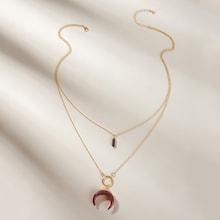 Romwe Moon & Bar Pendant Double Layered Necklace 1pc