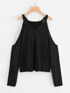 Romwe V Neckline Cold Shoulder Tee