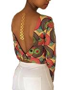 Romwe V-back Multicolor Circle Print Crop Top